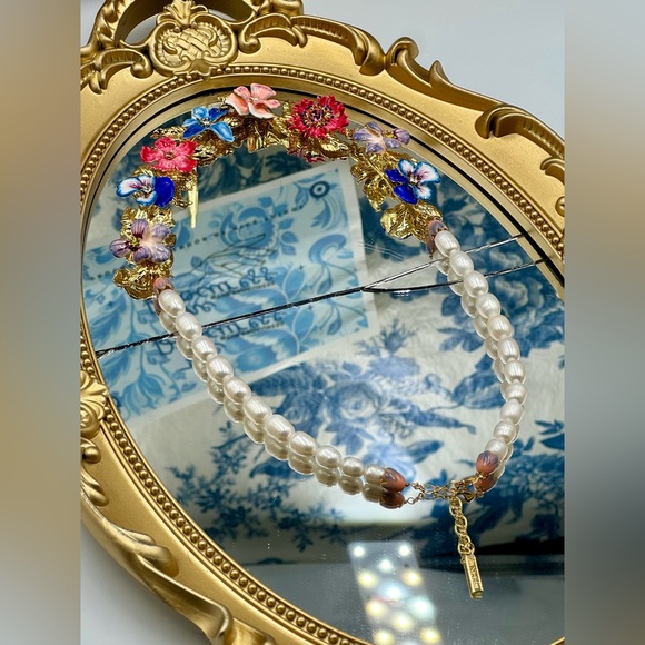 🆕 LES NEREIDES 🧿 NIB Mille Pensees Necklace, Mille Pensees Flowers and Pearl - Picture 9 of 16
